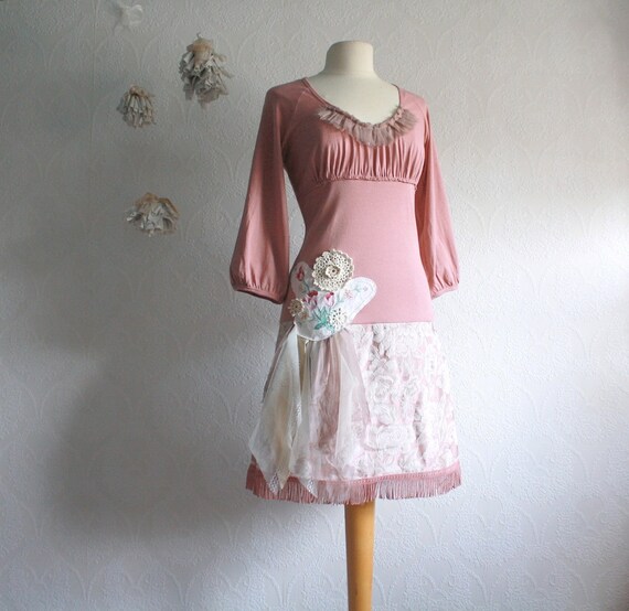 pink shabby chic dress upcyced women s clothing dusty rose pink shabby chic dress upcyced women s clothing dusty rose