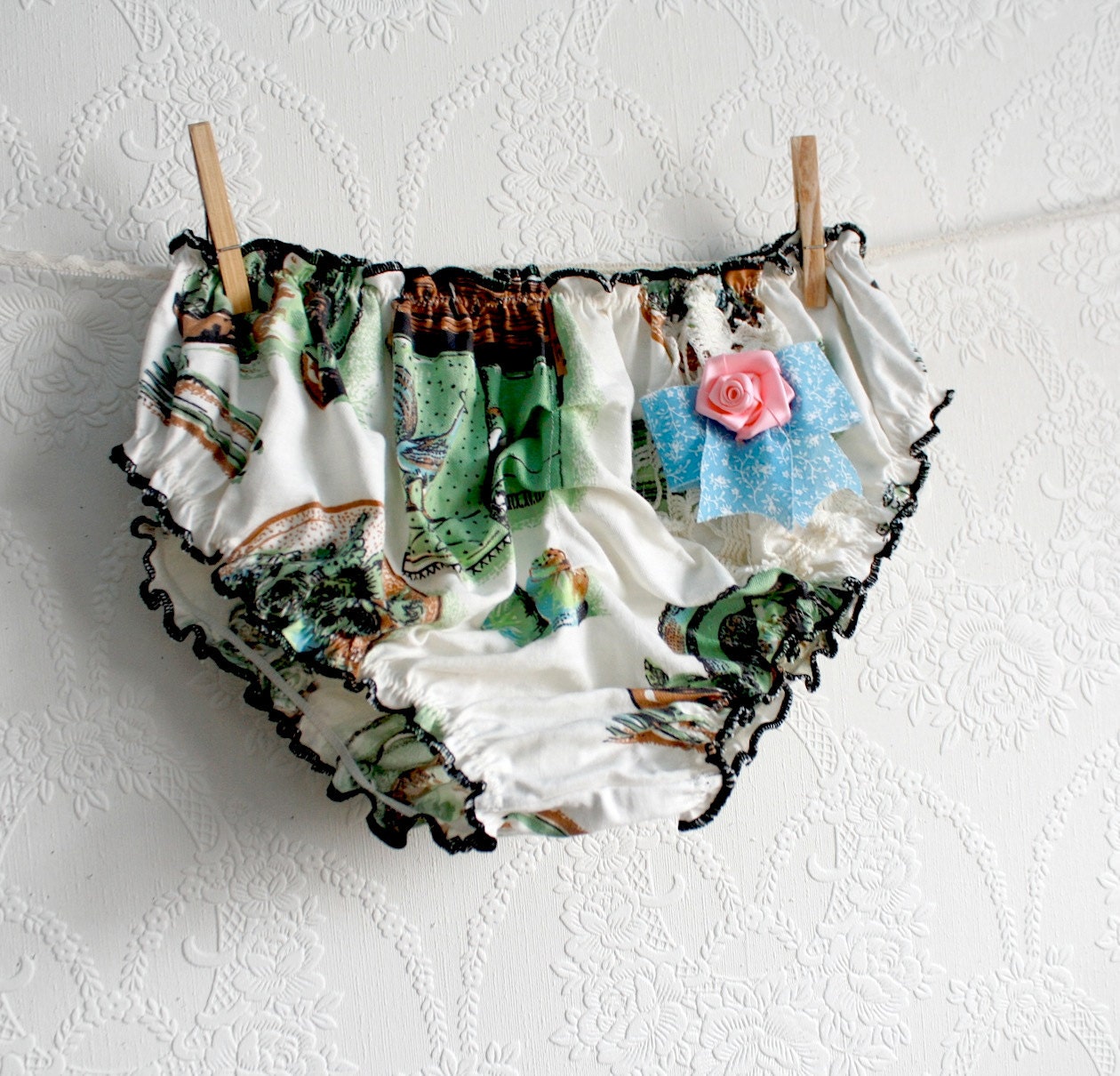 Women's Bloomer Panties Vintage Lingerie Underwear Green