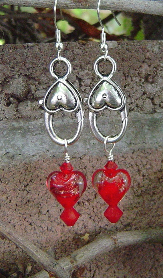 Charming Hearts Silver Heart Charm Earrings with Lampwork
