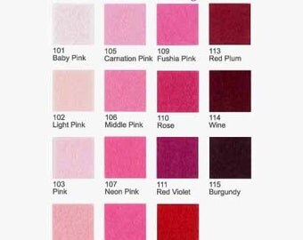 5 Plain Felt Sheets - Pinks and Reds - 20cm x 20cm per sheet - Pick your own 5 colors