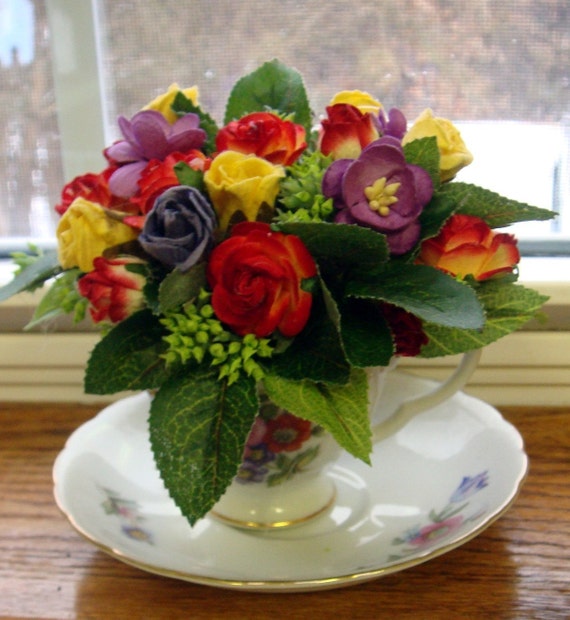 Tea Cup Floral Arrangement in a vintage Tea cup and saucer