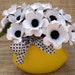 Paper Flower arrangement in yellow ceramic purse with White Anemones Flowers Gift Housewarming Anniversary
