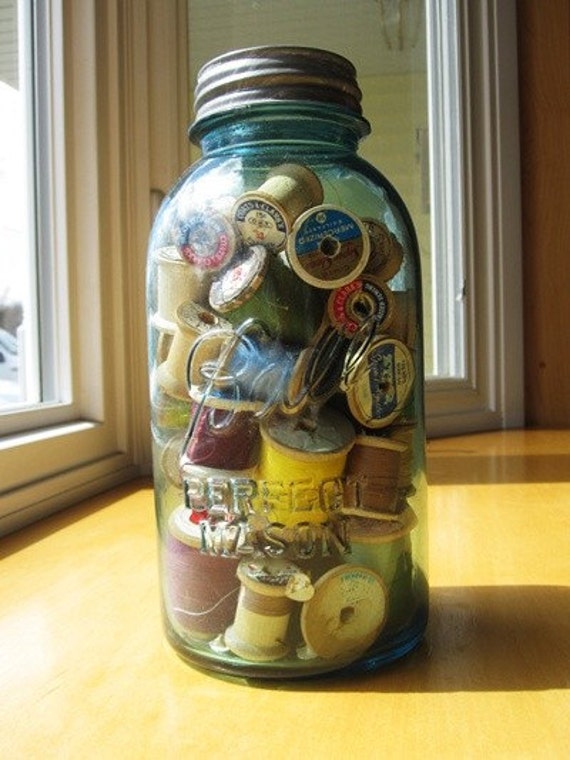 Extra Large Mason Jar with Wooden Spools