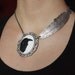 Black Raven 40x30 mm cameo gothic silver feather necklace