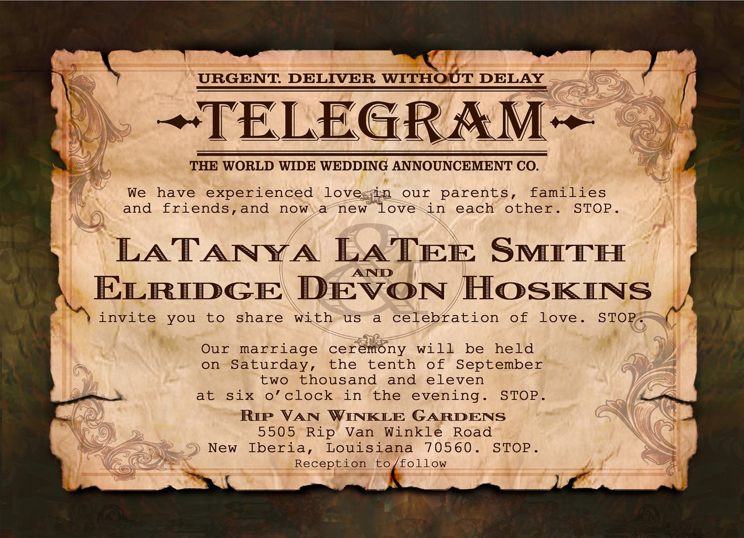 Vintage Telegram Wedding Invitations 5