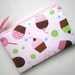 SALE- Padded Zip Pouch Purse Gadget Cell Coin Case Case- CUPCAKES -pinks green blue