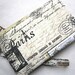 Zip Wristlet Pouch Purse Gadget Coin Case Padded - PARIS- Eiffel tower Stamps Letters Script- White taupe black grey