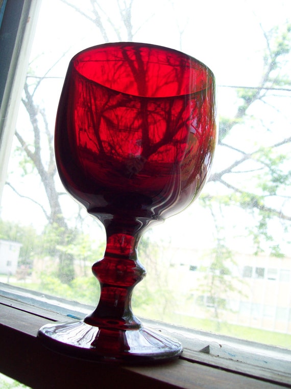 Vintage Ruby Red Water Goblet Imperial Glass Co Hoffman House