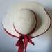 Vintage wide brimmed straw hat red and cream hand stitched wide must see free shipping to USA