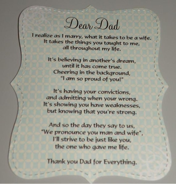 Father Of The Bride Poem Card Great Addition To A Custom