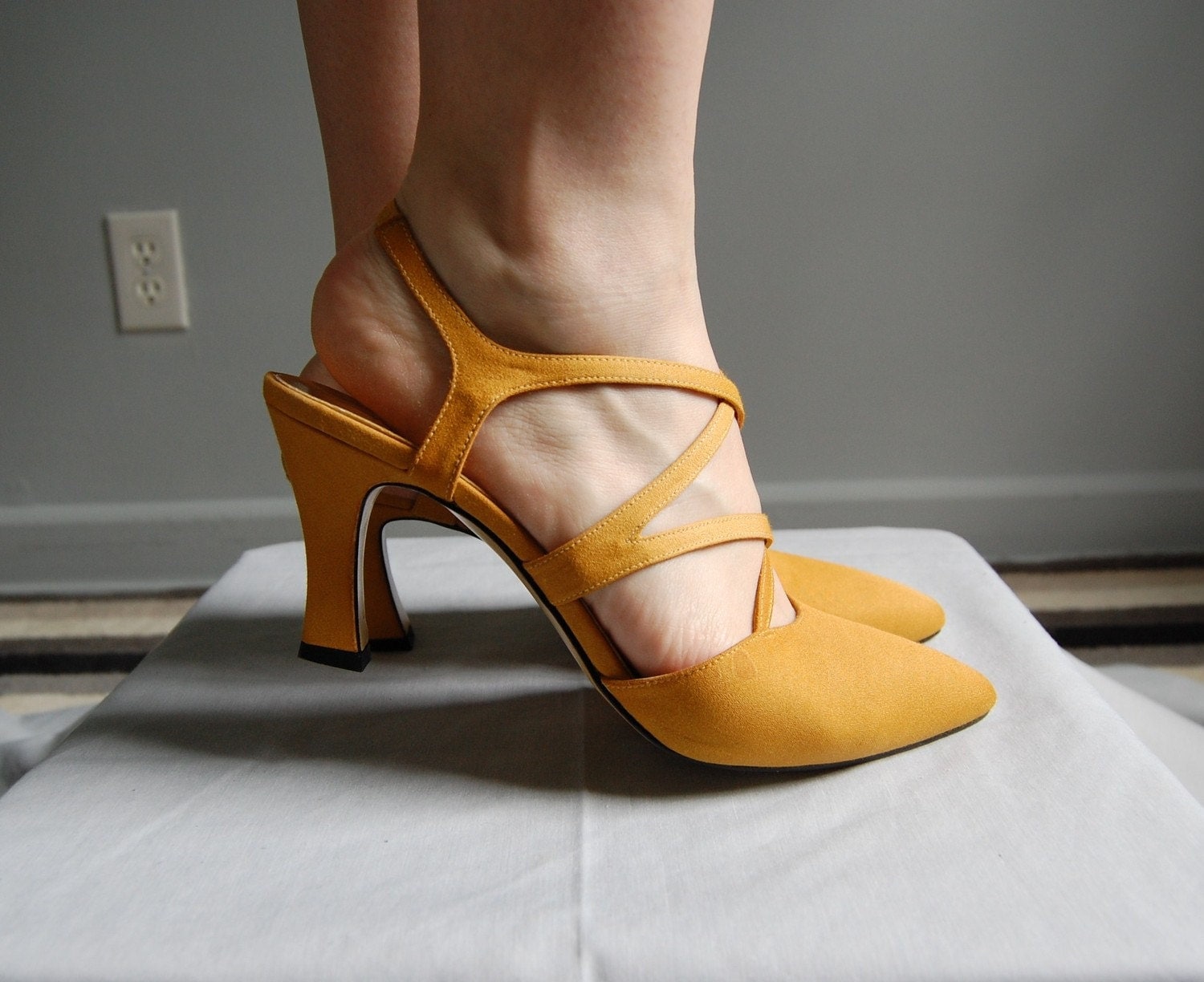 yellow strappy pumps