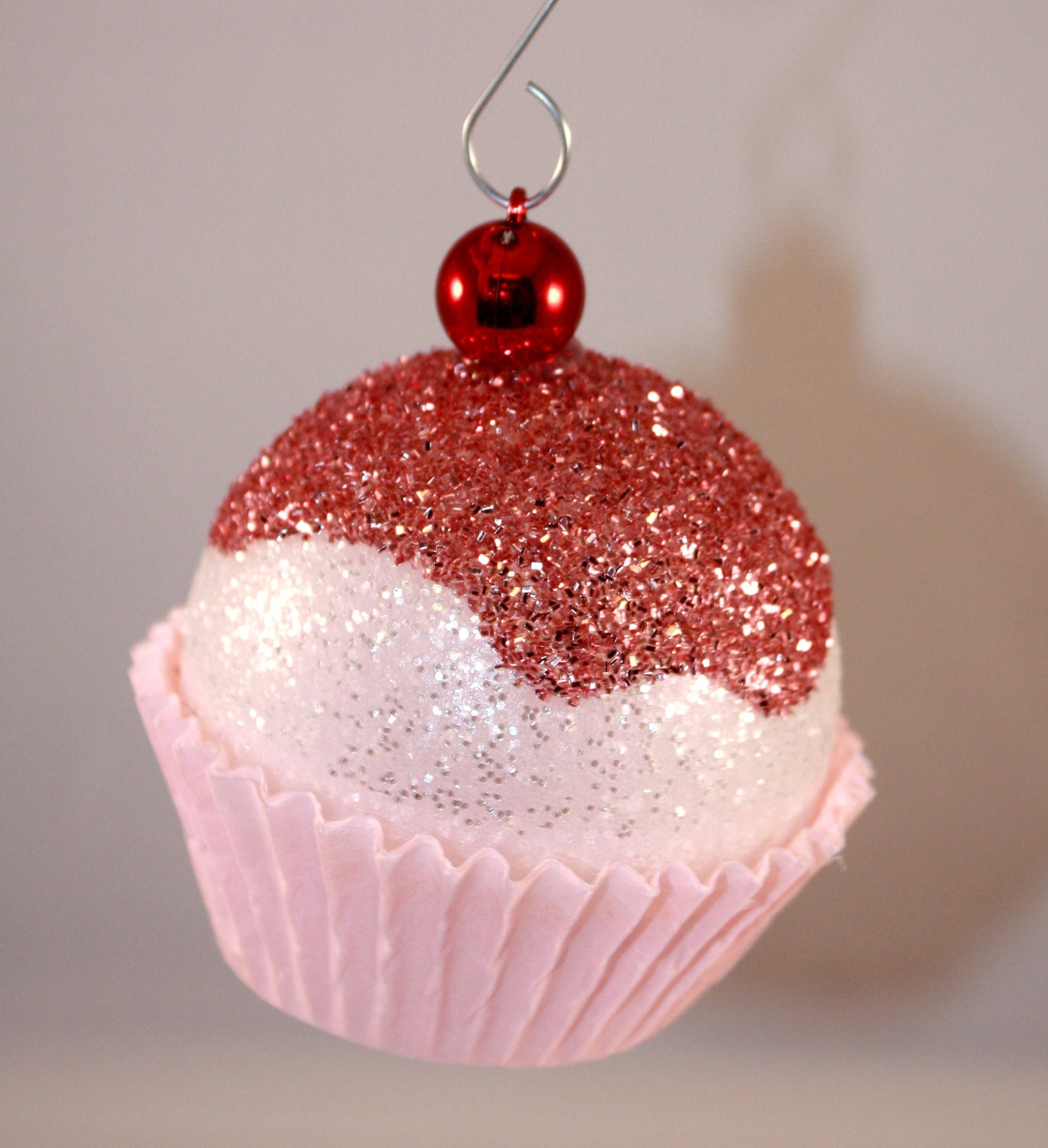 Pink Cupcake Christmas Ornaments Cherry & Glitter