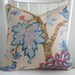 ONE new 18x18 botanical, birds, beige, blue, coral red, brown, designer fabric, pillow cover, throw pillow, toss pillow, SHIPS WITHIN 24 hrs