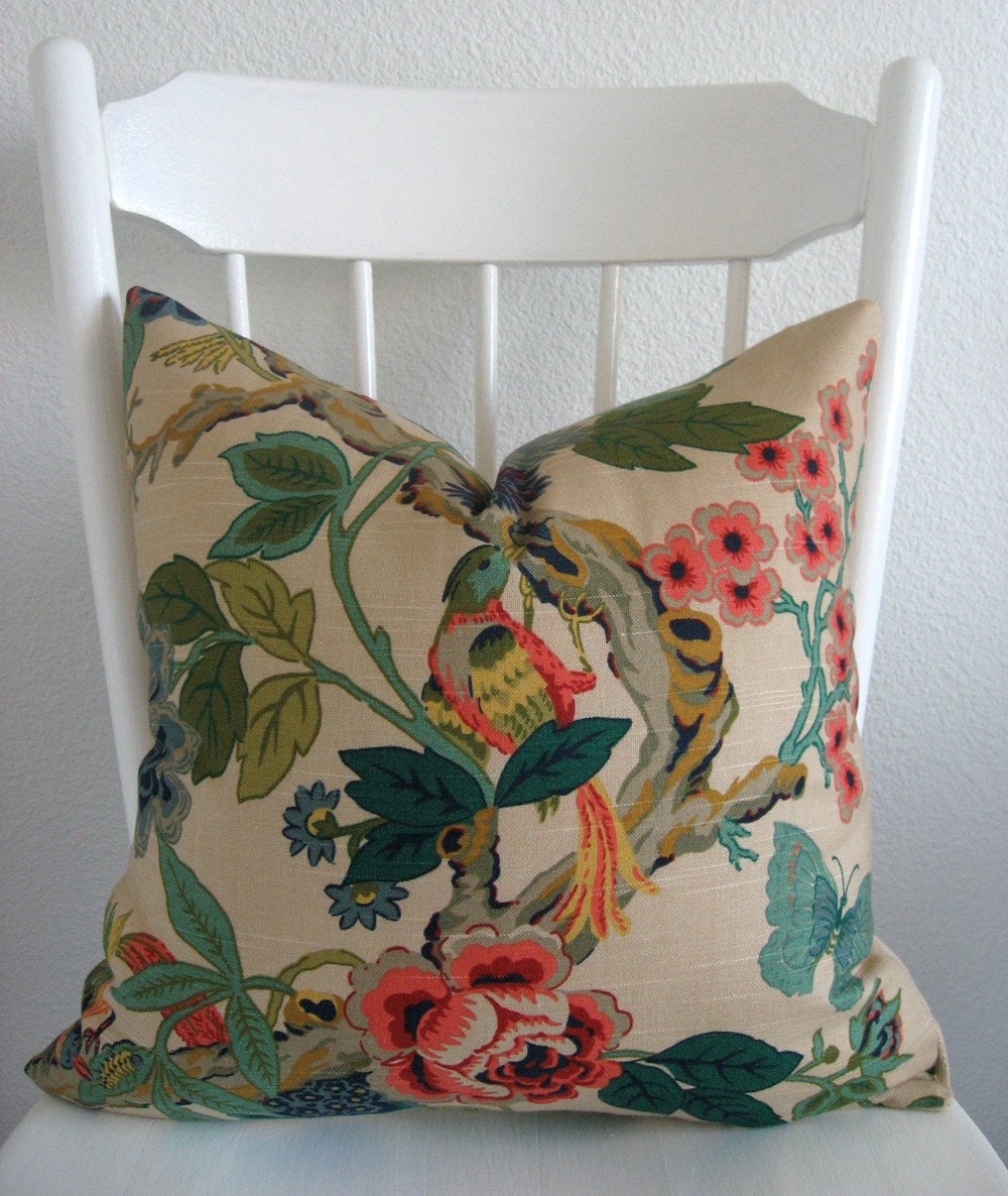 ONE new 18x18 botanical bird pillow cover throw pillow