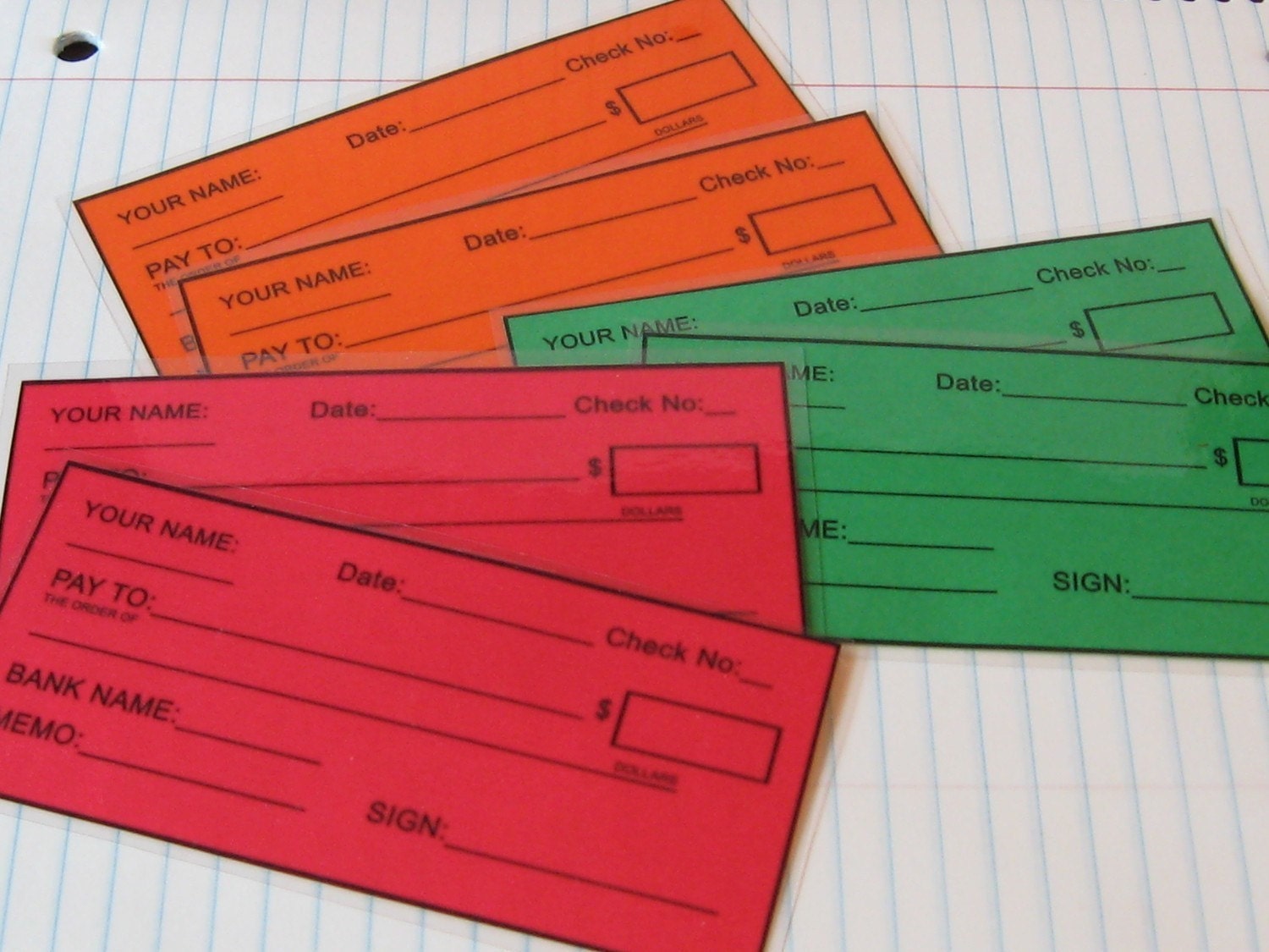 Set of 6 Laminated Blank ChecksDry ErasePretend