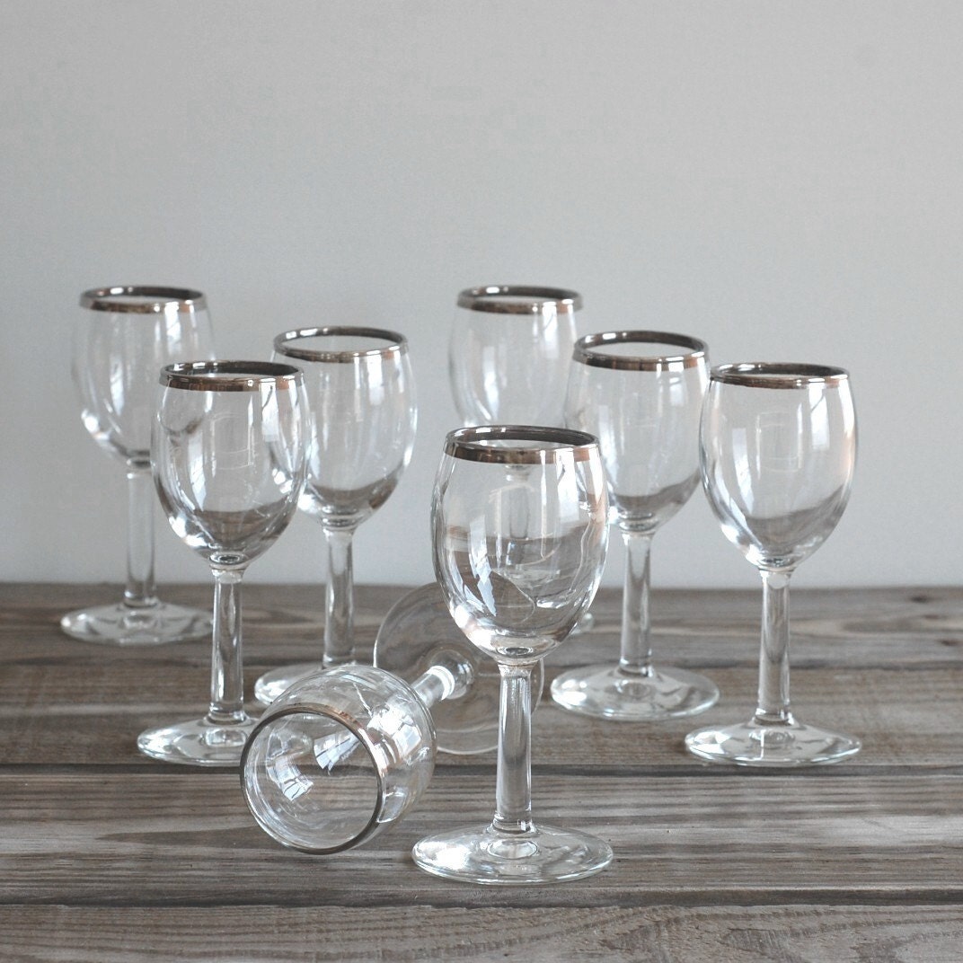Silver Rimmed Wine Glasses Set Of Eight