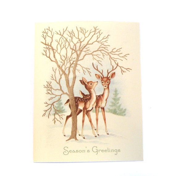Items similar to Vintage Christmas Card Reproduction Deer in Snow on Etsy