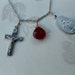 Cross, Medallion, Red Glass Stone, Faith Necklace