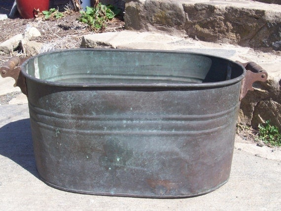 Antique Copper Double Boiler Wash Tub with Great by BarnFlyVintage