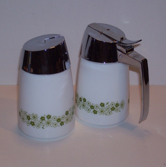 Vintage Pyrex Sugar Creamer Set Corelle Green Spring Spring