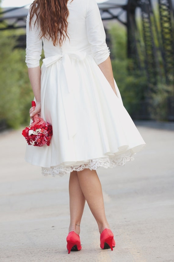 Short Wedding  Dress  with Sleeves and by thepeppermintpretty