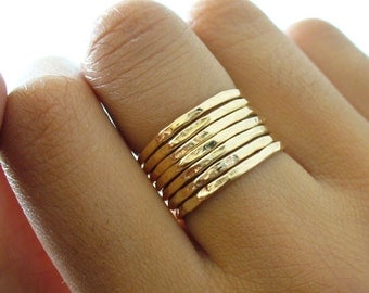 Dainty Gold Ring 7-band Stack Set
