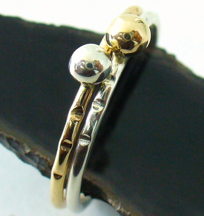 Sterling Silver and 14 kt Gold Stacking Ring Set
