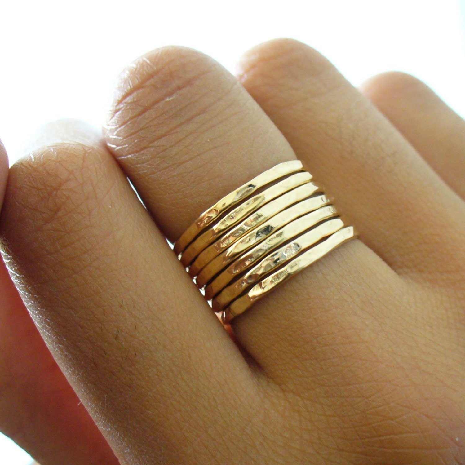 Gold Stacking Ring Hammered Gold Rings Gold Promise Ring Set 7