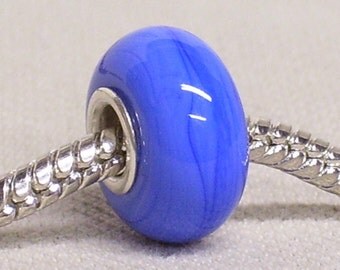 Solid Blue Color Lampwork Bead Silver Cored Bead Fits European Charm Bracelets