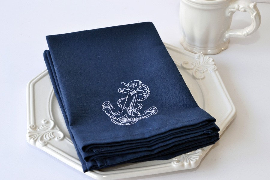 Dinner Napkin Nautical Boat Anchor with Embroidery Cloth