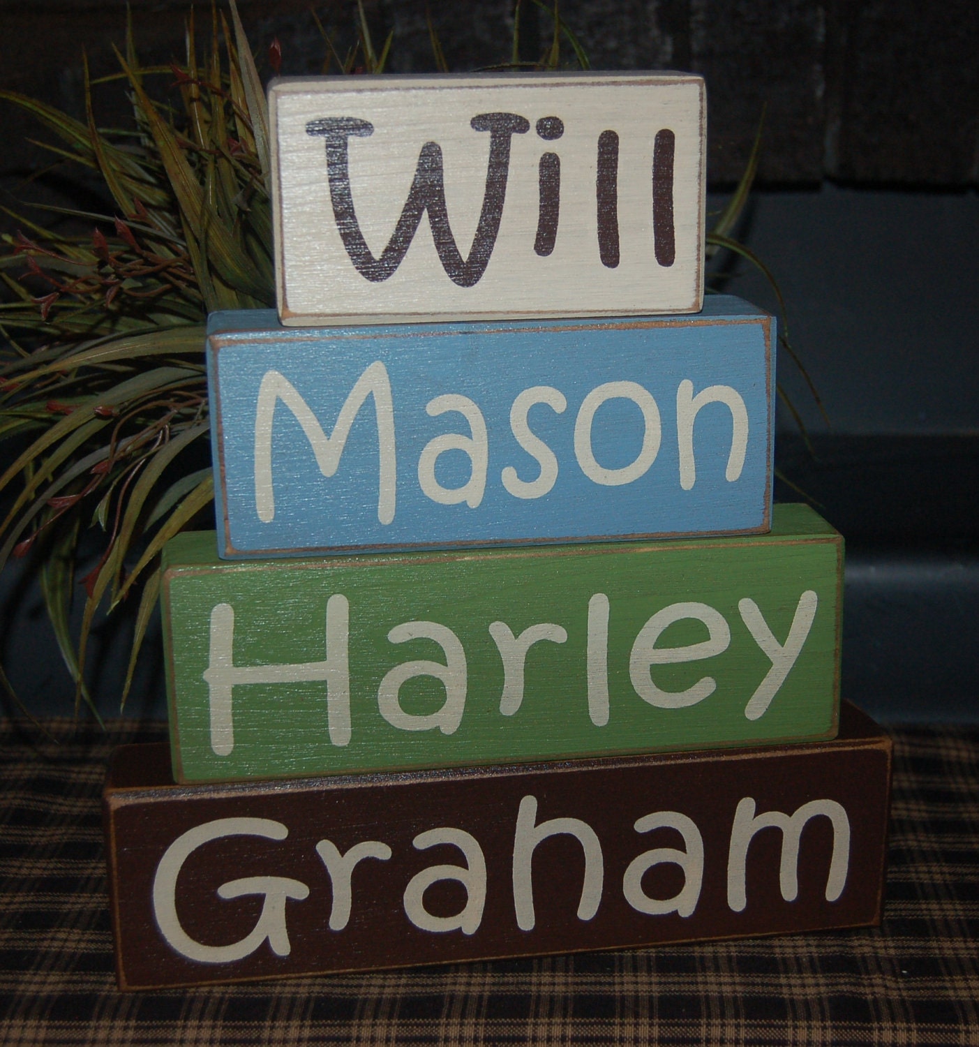 Kids Children Brothers Sisters Grandparents PERSONALIZED Name Girls Boys Kids Children Wood Sign Shelf Blocks Primitive Country Rustic