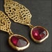India Inspired Golden Earrings with Lipstick Red Sea Glass