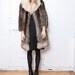 30% OFF SALE Raccoon Fur Knee Length Coat with Fox Fur Collar and Trim S