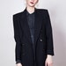 SALE 90s Black Wool Fitted Double Breasted Blazer with Piping S-M