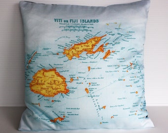 Pillow cover map cushion, vintage map cushion Fiji, pillow, 16 inch pillow 40cm cushion organic cotton eco friendly