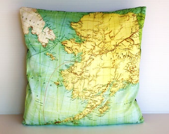 Cushion cover. Map pillow ALASKA Organic cotton map cushion, pillow, throw pillow cushion cover 16x16