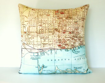 throw pillow, cushion cover, map pillow, TORONTO,map pillow organiccotton 16x16 inch , 40cm pillow