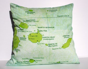 Vintage map print pillow GALAPAGOS / organic cotton/ cushion cover/ 16 inch, 41cm