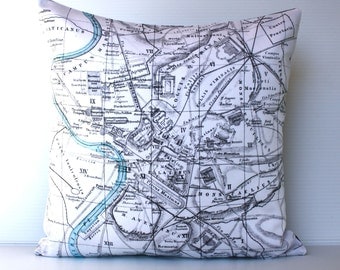 Cushion cover pillow ROME map pillow organic cotton pillow cushion, throw pillow, 16inch cushion cover