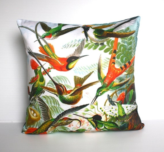 Ernst Haeckel fabric cushion/ HUMMINGBIRDS by Ernst Haeckel
