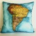 Map pillow cover/ vintage map pillow/ decorative pillow / SOUTH AMERICA map cushion/ Organic cotton/ 16x16 inch pillow, 40cm cushion/