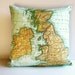 Vintage map decorative pillow cushion cover UK - map pillow organic cotton, pillow, 16 inch, 41cms cushion cover