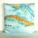 Vintage map pillow 16 inch cushion cover, CUBA map pillow, organic cotton, decorative cushion, throw pillow, 16x16 pillow