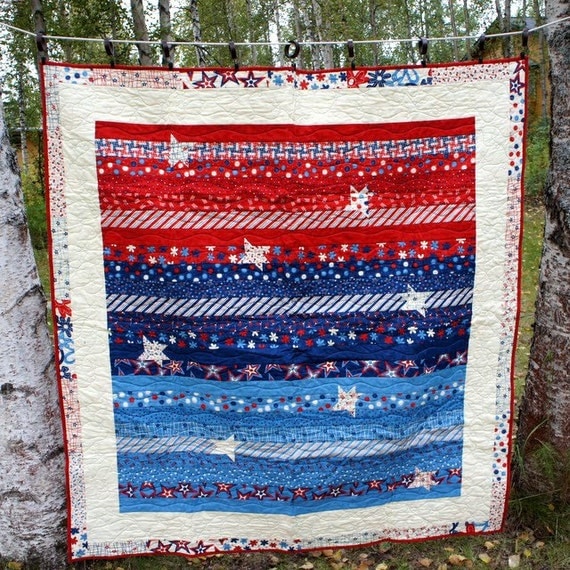 Fun Patriotic Quilt Stripes And Stars Red White And Blue   Il 570xN.272667553 