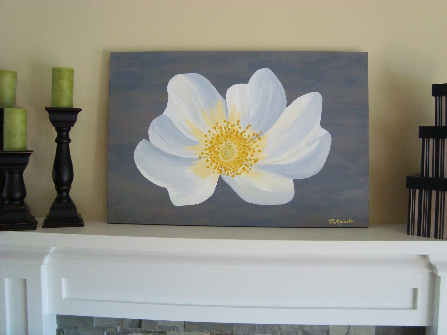 Gray and Yellow Contemporary Painting Art Wall Decor Home