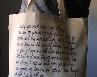 Pride and Prejudice Tote bag, Jane Austen tote bag, Pride and Prejudice, Mr. Darcy proposal