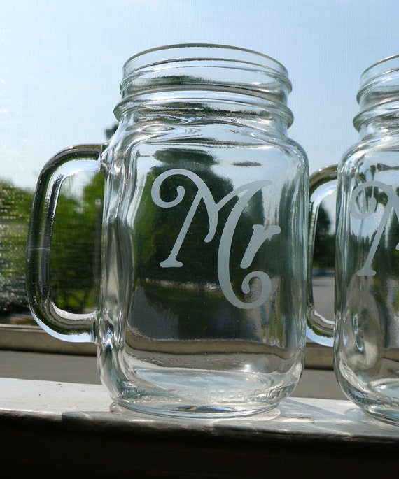 Mr and Mrs toasting flutes mason jar mug set mason jar