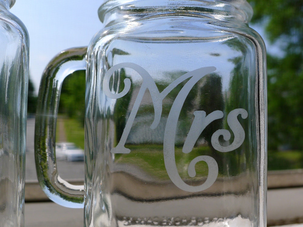 Mr and Mrs toasting flutes mason jar mug set mason jar