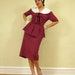 Vintage 1980s Does 1940s Short Sleeved Dress w/Peplum in Burgundy and White Polka Dot