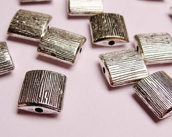 Silver color beads hypoallergenic- 20 pcs - silver textured square beads - ZAS 22